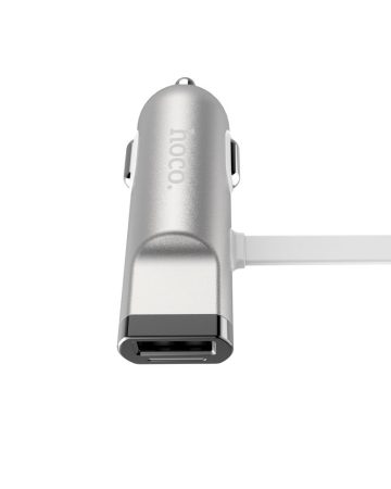 Hoco - UCL01 autós szivargyújtó töltő beépített micro USB (2,4A) - ezüst 