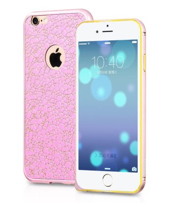 Hoco - Blade series bőr betétes csatos rögzítésű iPhone 6/6s fém keret (bumper) - pink