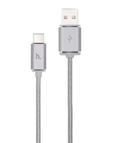   Hoco - UPT01 alu fej és fémszálas szövet 10 Gbit/s írás/olv. USB-C 3.1 adat/töltő kábel 120 cm - szürke